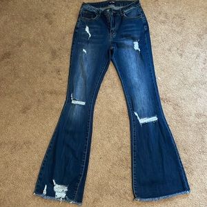 Ripped high rise flare jeans